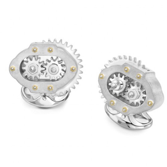 Solid Silver Moving Cog Cufflinks