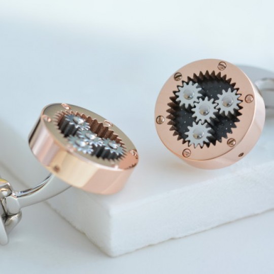 Mechanical Gear Cufflinks Rose Gold