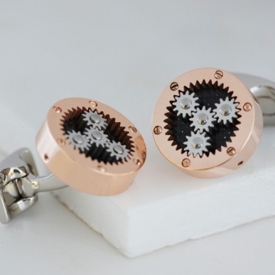 Mechanical Gear Cufflinks Rose Gold