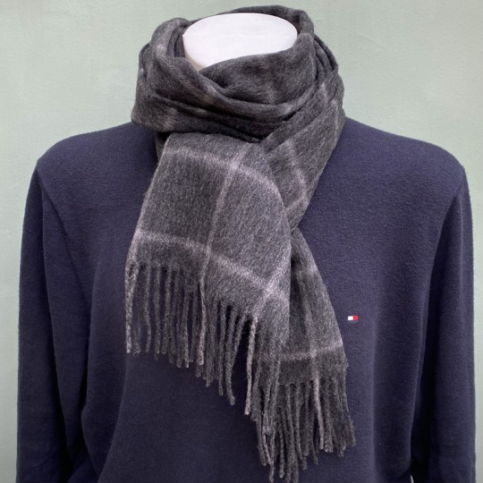 Grey Check Wool Scarf