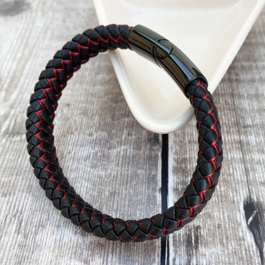 Tread Leather Bracelet Red and Black