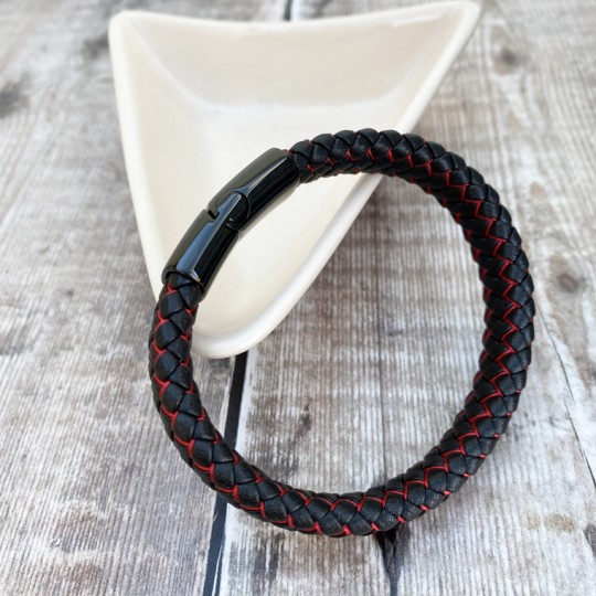 Tread Leather Bracelet Red and Black