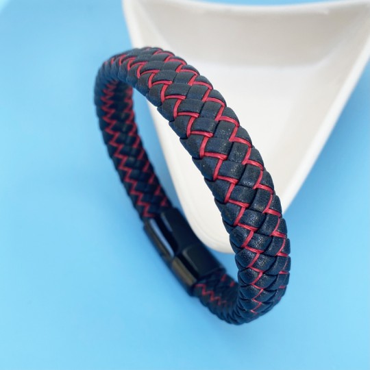 Tread Leather Bracelet Red and Black