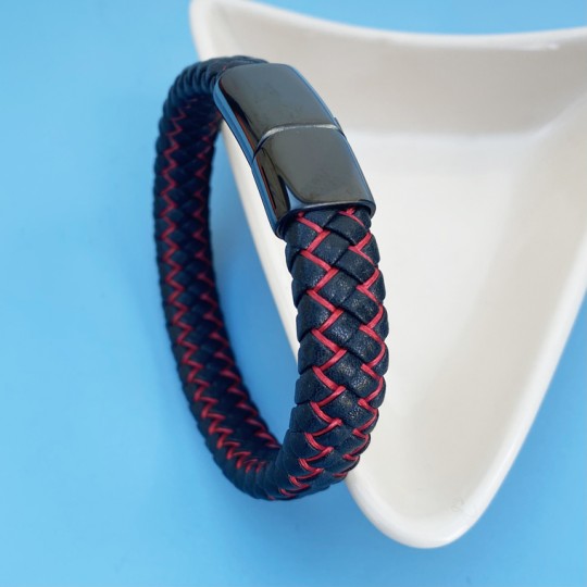 Tread Leather Bracelet Red and Black