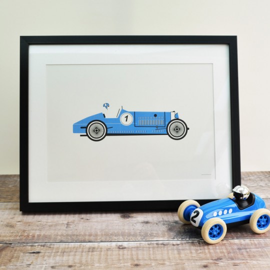 Blue Racing Car Unframed Print 