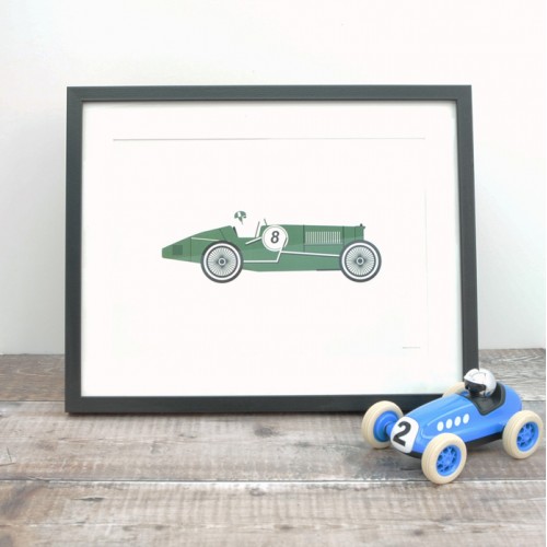 Green Racing Car Unframed Print 