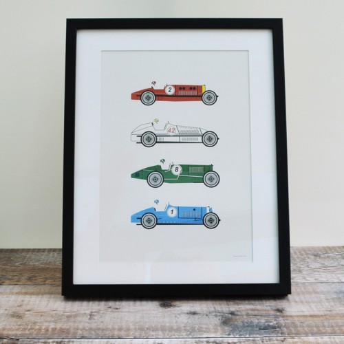 Four Racing Cars Unframed Print 