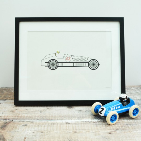 White Racing Car Unframed Print 