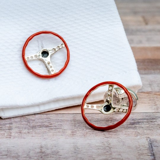 Solid Silver Steering Wheel Cufflinks