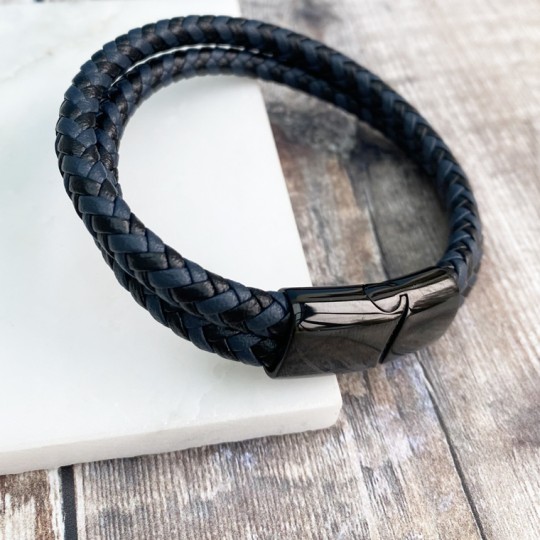 Tread Leather Bracelet Blue and Black