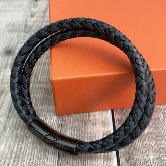 Tread Leather Bracelet Blue and Black