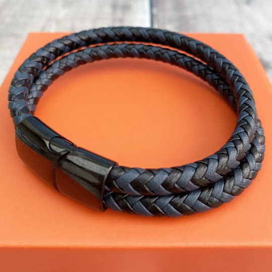 Tread Leather Bracelet Blue and Black