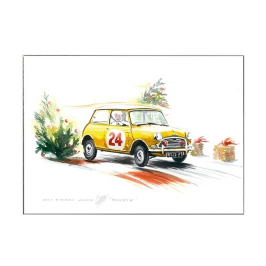 Uli Ehret Christmas Card - Yellow Mini Cooper
